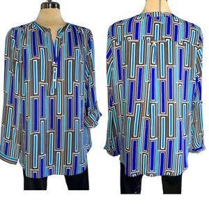 INVESTMENTS Royal Blue Long Sleeves Multicolour Blouse Size LG